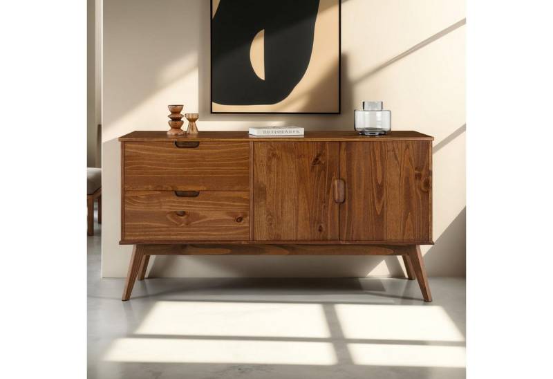 IDIMEX Sideboard TIVOLI, Skandi Anrichte aus Massivholz, Kastanien farben, mit 2 Türen und 2 Sc von IDIMEX