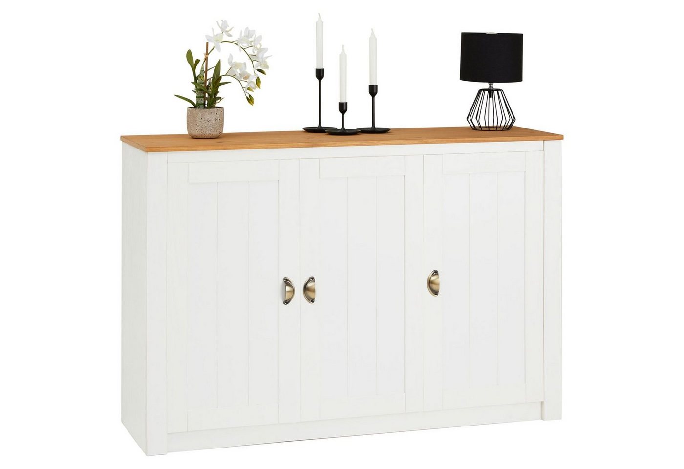 IDIMEX Sideboard BOLTON, Sideboard aus Kiefer weiß/braun mit 3 Türen Kommode aus Massivholz von IDIMEX