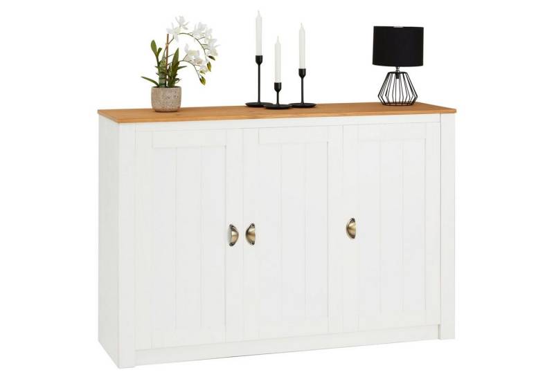 IDIMEX Sideboard BOLTON, Anrichte mit 3 Türen aus Massivholz mit Muschelgriff Weiß/Braun von IDIMEX