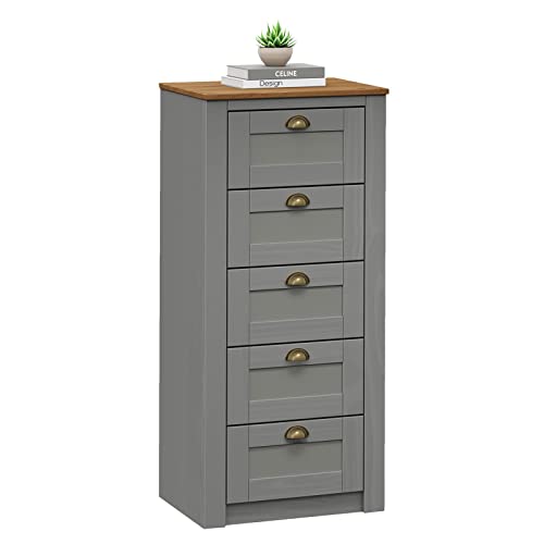 IDIMEX Sideboard Bolton aus Kiefer Massivholz in grau/braun, Anrichte mit 5 Schubladen mit Muschelgriffen, Standregal im Landhausstil aus Massivholz von IDIMEX