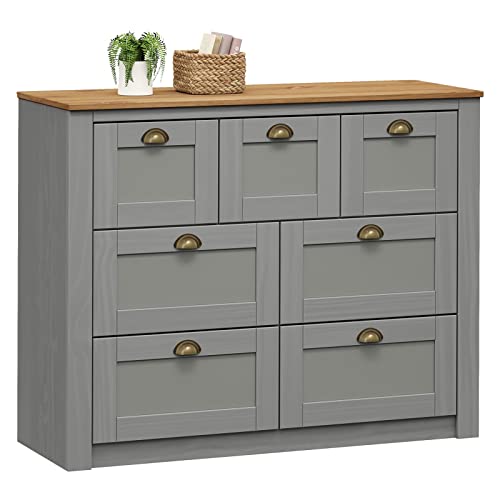 IDIMEX Sideboard Bolton aus Kiefer grau/braun Massivholz, Kommode mit 7 Schubladen mit Muschelgriffen, Sideboard im Landhausstil aus Massivholz von IDIMEX