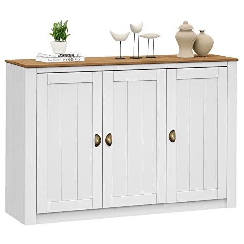 IDIMEX Sideboard Bolton aus Kiefer in weiß/braun, Kommode mit 3 Türen und Muschelgriffen, Buffetschrank aus Massivholz inkl. Einlegeböden von IDIMEX