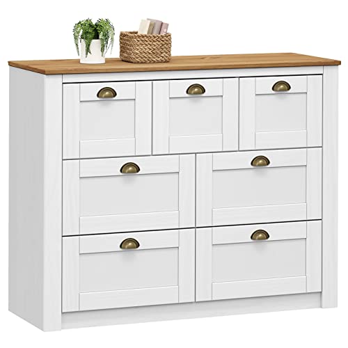 IDIMEX Sideboard Bolton aus Kiefer weiß/braun Massivholz, Kommode mit 7 Schubladen mit Muschelgriffen, Sideboard im Landhausstil aus Massivholz von IDIMEX