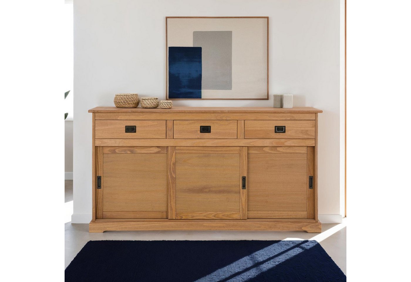 IDIMEX Sideboard SAVONA, Sideboard SAVONA, Kommode, Kiefer massiv, mit 3 Türen Schubladen, Buff von IDIMEX