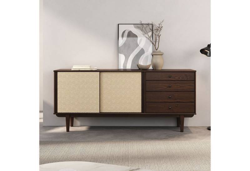 IDIMEX Sideboard SIMONA, Anrichte Kommode Rattan Geflecht Schiebetüren 4 Schubladen Massivholz von IDIMEX