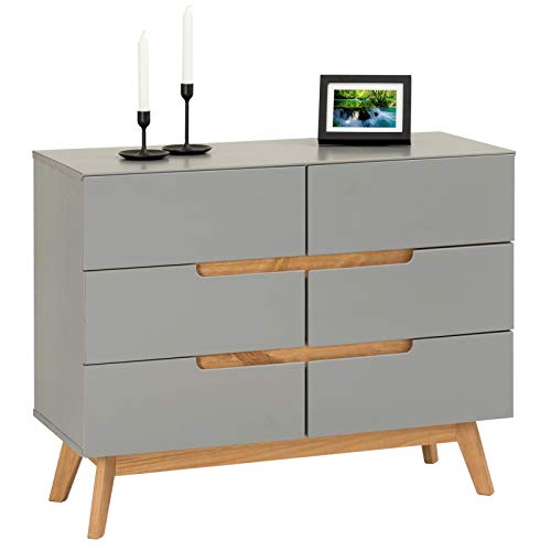 IDIMEX Sideboard Schubladenkommode in nordischen Design, Anrichte mit 6 Schubladen im skandinavischen Design, Kiefer massiv, grau lackiert von IDIMEX
