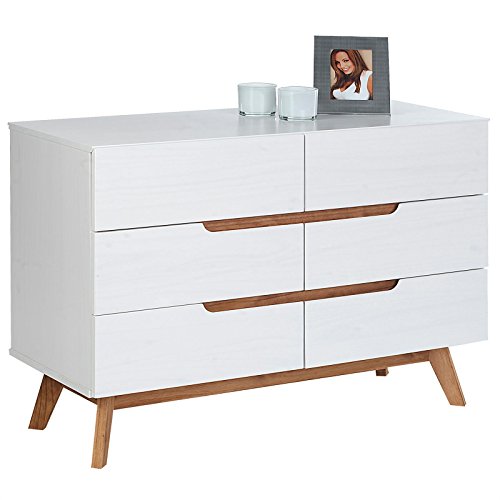 IDIMEX Sideboard Schubladenkommode in nordischen Design, Anrichte mit 6 Schubladen im skandinavischen Design, Kiefer massiv, weiß lackiert von IDIMEX