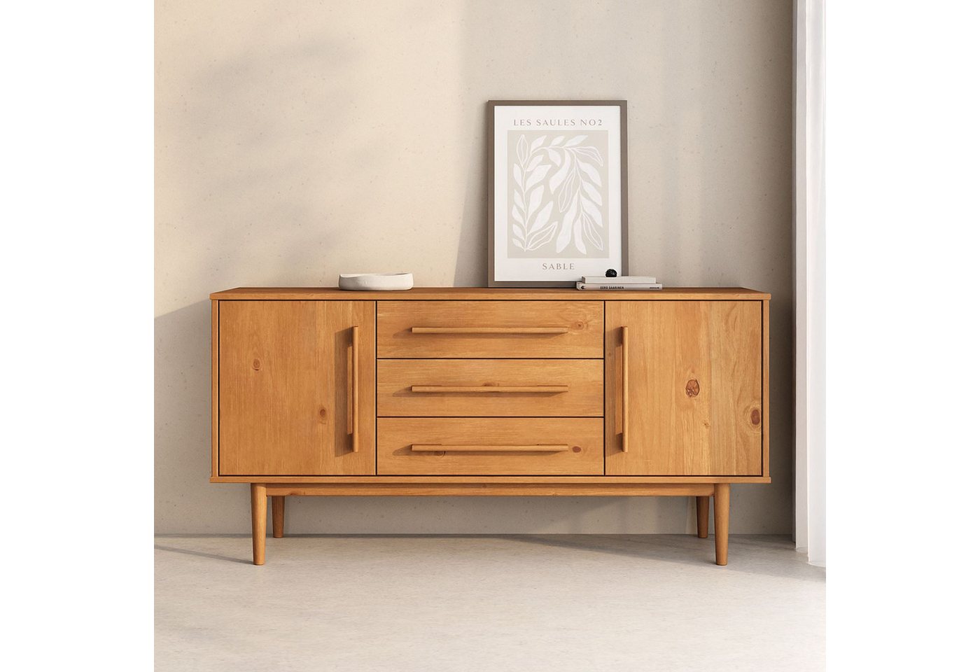 IDIMEX Sideboard TECCA, Kommode mit 2 Türen und 3 Schubladen aus Massivholz Eiche farben von IDIMEX