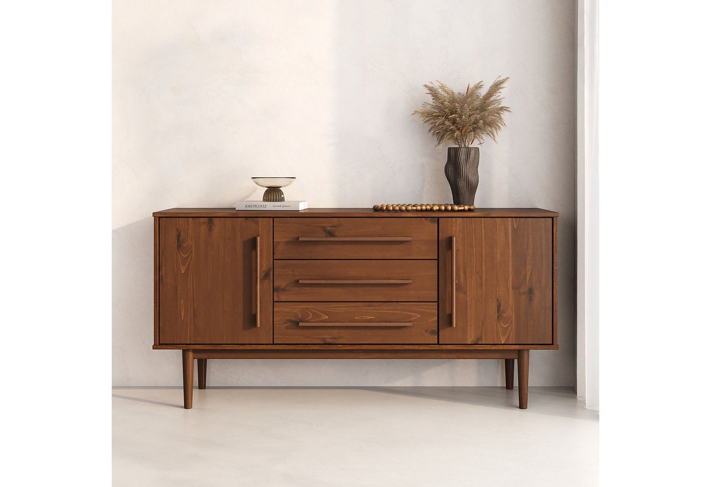 IDIMEX Sideboard TECCA, Kommode mit 2 Türen und 3 Schubladen aus Massivholz Kastanie farben von IDIMEX