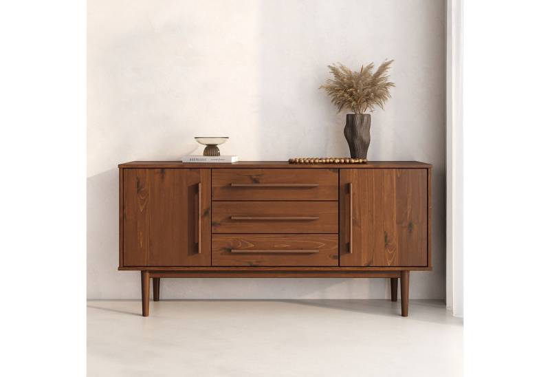 IDIMEX Sideboard TECCA, Kommode mit 2 Türen und 3 Schubladen aus Massivholz Kastanie farben von IDIMEX