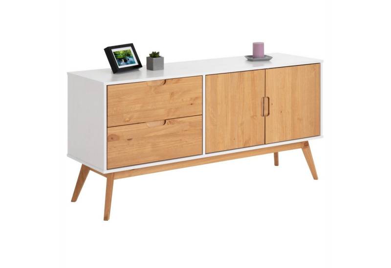 IDIMEX Sideboard TIVOLI, moderne Kommode mit 2 Türen und 2 Schubladen, Skandi weiß/gebeizt von IDIMEX
