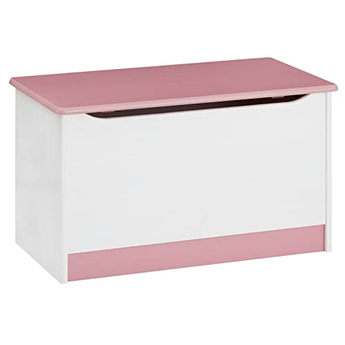 IDIMEX Spielzeugtruhe Hannah, praktische Aufbewahrungsbox aus massiver Kiefer in weiß/rosa, schöne Spielzeugkiste mit Klemmschutz von IDIMEX