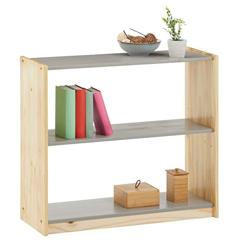 IDIMEX Standregal mit 3 Böden, praktisches Bücherregal aus massiver Kiefer in Natur/grau, Schlichtes Büroregal aus Massivholz von IDIMEX