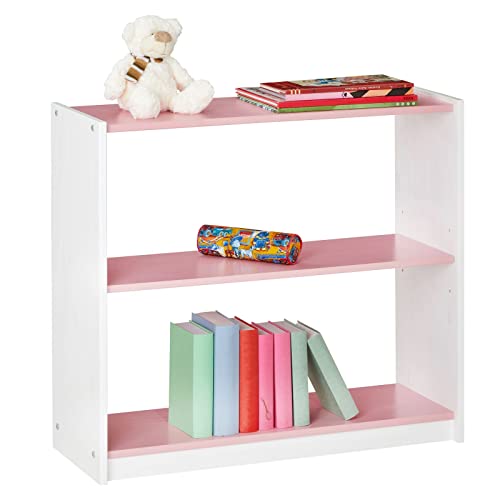 IDIMEX Standregal mit 3 Böden, praktisches Bücherregal aus massiver Kiefer in weiß/rosa, Schlichtes Regal aus Massivholz für das Kinderzimmer von IDIMEX
