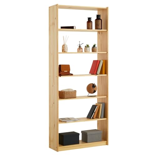 IDIMEX Standregal mit 7 Böden, praktisches Bücherregal aus massiver Kiefer in Natur, Schlichtes Büroregal aus Massivholz von IDIMEX