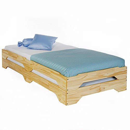IDIMEX Stapelbett 2er Set Gästebett Ronny Einzelbett Stapelliege Kiefer massiv Natur Bett 90x200 cm Kinderbett Jugendbett von IDIMEX