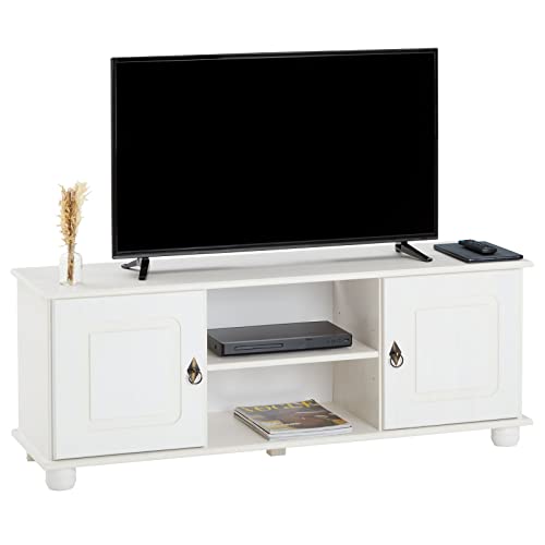 IDIMEX TV Lowboard Belfort Kiefer massiv weiß 134 x 50 cm Fernsehtisch Schrank Bank Rack Fernsehkommode mit 2 Türen und 2 Ablagen von IDIMEX