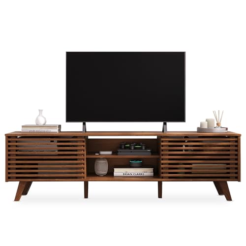 TV Lowboard RIAN mit 2 Schiebetüren für 75" TV Kastanien Farben - TV Kommode aus massivem Kiefernholz, 3 verstellbare Einlegeböden, TV Sideboard von IDIMEX