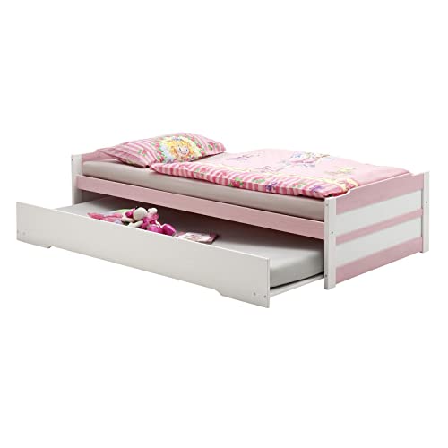IDIMEX Tandembett Funktionsbett Schubladenbett Auszugsbett Lorena in weiß/rosa lackiert 90 x 200 cm Liegefläche von IDIMEX