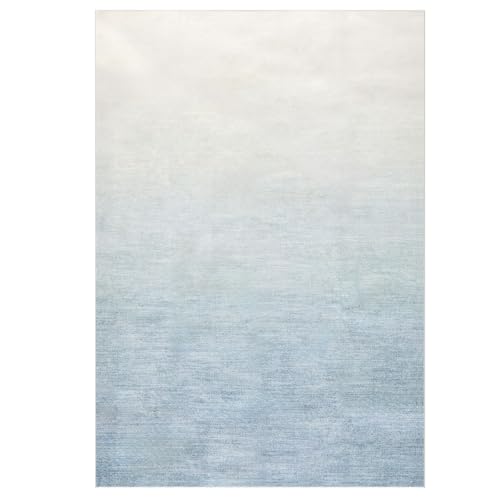 IDIMEX Teppich Ombre waschbar 160 x 230 Hellblau, Teppich mit Farbverlauf, Ombre-Effekt, weicher Kurzflor-Teppich modern, gummierte Unterfläche, schmutz- und wasserabweisend von IDIMEX
