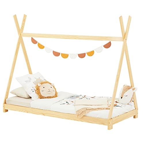 IDIMEX Tipi Bett ELIN aus massiver Kiefer in 90 x 200, Kinder Hausbett mit Dach, modernes Indianer Spielbett für Kinder, Natur lackiert von IDIMEX