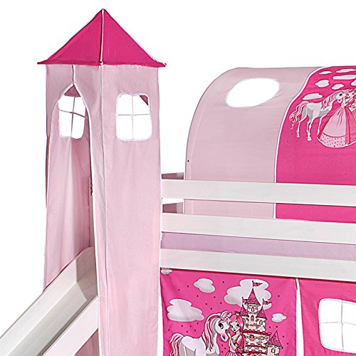 IDIMEX Turm Prinzessin zu Bett mit Rutsche, Spielbett, Rutschbett, Kinderbett in pink/rosa von IDIMEX