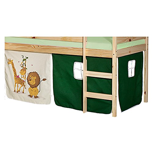 IDIMEX Vorhang Gardine Bettvorhang Dschungel zu Hochbett Rutschbett Spielbett in grün/beige mit Tiermotive von IDIMEX