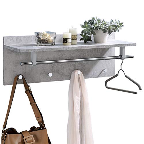 IDIMEX Wandgarderobe Garderobe ULF mit Kleiderhaken Hutablage Kleiderstange, Betonoptik von IDIMEX