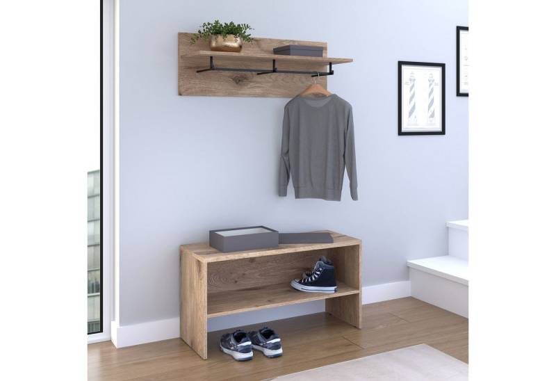 IDIMEX Wandgarderobe MALEA, Garderobenset mit Wandgarderobe Sitzbank Schuhablage Viking Eiche von IDIMEX