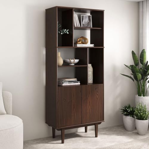 IDIMEX Wohnzimmerschrank Simona mit offenen Fächern, nussbaum Farben – modernes Holzregal skandinavisches Design mit Türen und Stauraum Wohnzimmer Regal Design Bücherregal von IDIMEX