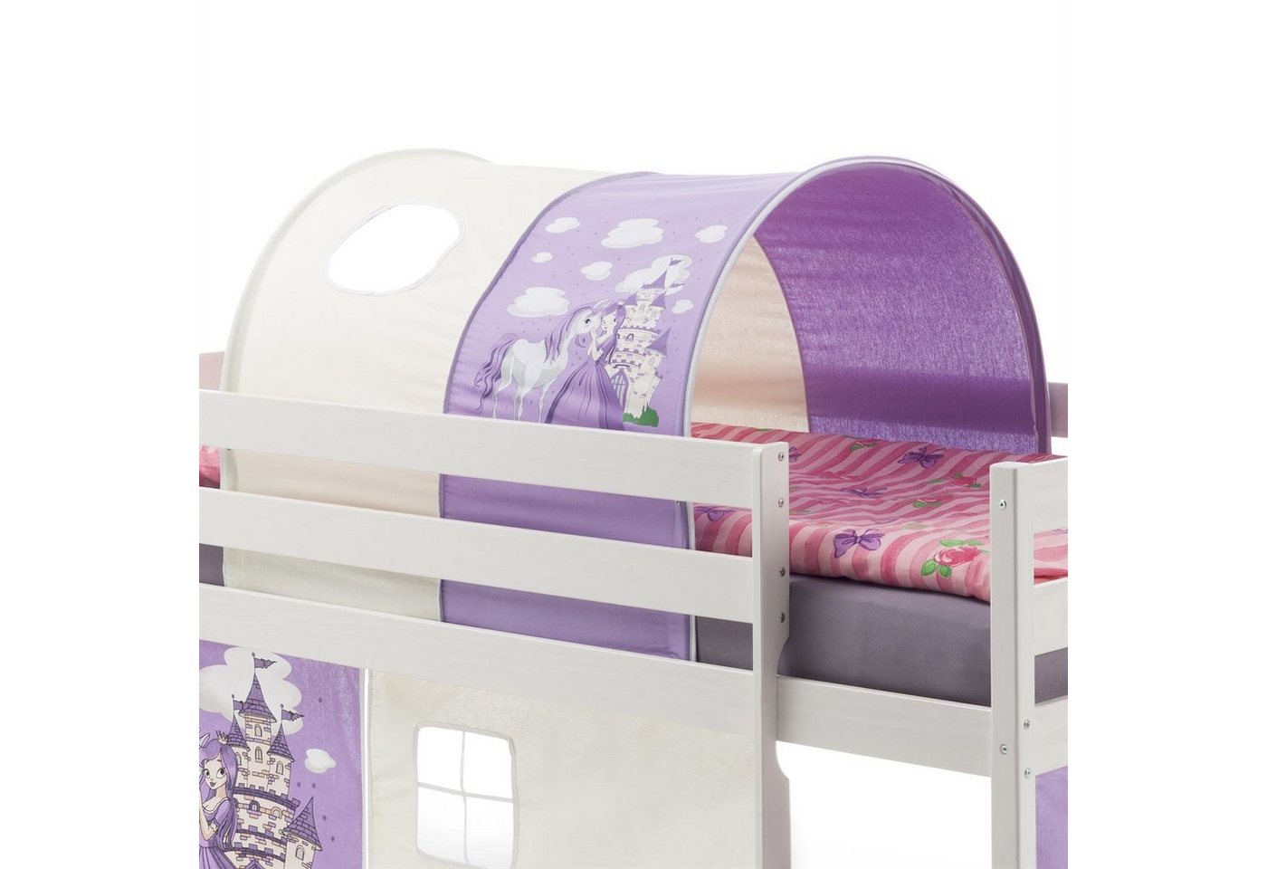 Vorhang PRINZESSIN, IDIMEX, Tunnel zu Hochbett Spielbett Rutschbett Kinderbett lila/weiß von IDIMEX