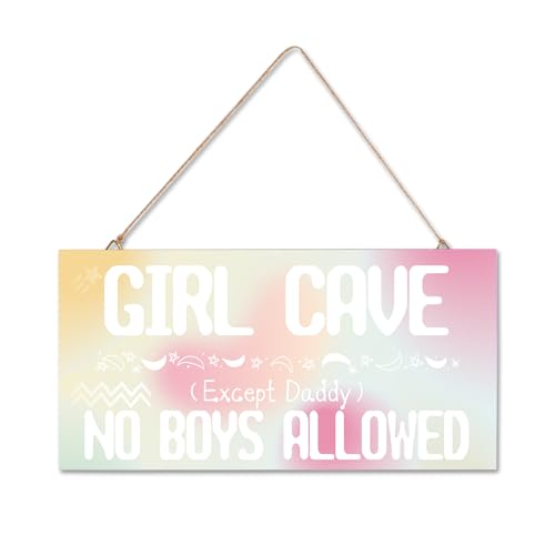 Girl Cave Schild, Hängendes Schlafzimmer Tür Dekoration Schild für Home Decor, No Boys Allowed Except Daddy Sign Wanddekorationen, Niedliche Grün Rosa Preppy Room Decor for Teen Girls von IDISON