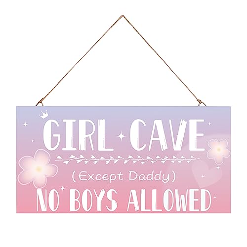 Mädchen Höhle Schild, hängende Schlafzimmer für Wald Kinderzimmer Home Decor, No Boys Alallowed Except Daddy Schild Wanddekorationen, Niedliche lila Wandzimmer Dekor für Teen Mädchen von IDISON