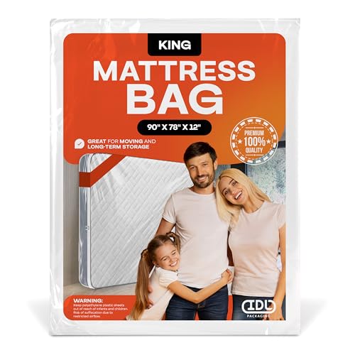 Matratzentaschen, King-Size-Größe, 4er-Pack – robuste Matratzentaschen für Umzug und Aufbewahrung – wasserdicht, langlebig und geräumiger Kunststoff-Matratzenschoner – Kingsize-Matratzenaufbewahrung von IDL Packaging