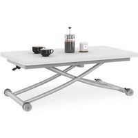 2-in-1-Couchtisch, hochklappbar zum Esstisch für 6-8 Personen Portfolio-Tischplatte urbana weiße Tischplatte Chromfuß von IDMARKET