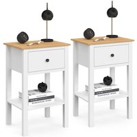 2er-Set Nachttische ACHILLE 1 Schublade und 1 Einlegeboden weiß und Holzplatte von IDMARKET