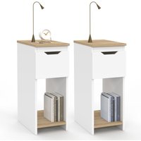 2er-Set Nachttische ANOUK 1 Schublade mit Nische Weiß und Holz von IDMARKET