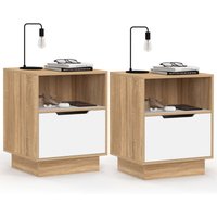 2er-Set Nachttische OXANA 1 Schublade mit Nische weiß und Buchenholzoptik von IDMARKET