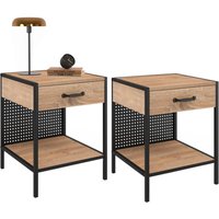 2er-Set Nachttische PRESTON 1 Schublade mit Ablage aus perforiertem Stahl Industriedesign von IDMARKET