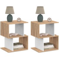 2er-Set Nachttische SOFIA S-Form mit offenen Ablagen in Bucheffekt und Weiß von IDMARKET