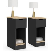 Idmarket - 2er-Set Nachttische anouk 1 Schublade mit Nische Schwarz und Holz von IDMARKET