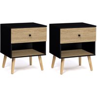 Idmarket - 2er-Set Nachttische emmie skandinavisch 1 Schublade mit Nische schwarz und Buche von IDMARKET