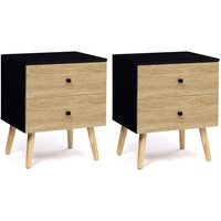 Idmarket - 2er-Set Nachttische emmie skandinavisch 2 Schubladen schwarz und Buche von IDMARKET