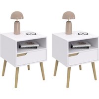 Idmarket - 2er-Set Nachttische helsinki skandinavisch 1 Schublade mit Nische weiß von IDMARKET