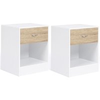 Idmarket - 2er-Set Nachttische olga 1 Schublade mit Nische in weißem Holz und Buchenholzoptik von IDMARKET