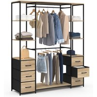 Ankleidezimmer mit doppeltem Kleiderschrank + doppelter Säule B. 140 cm UTAH mit 6 Regalen und 6 Behältern aus Stoff in Holz und Ankleidezimmer mit doppeltem Kleiderschrank + doppelter Säule B. 140 cm UTAH mit 6 Regalen und 6 Behältern aus Stoff in Holz und von IDMARKET