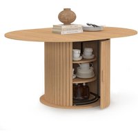 Ausziehbarer runder Esstisch JULIETTE 4-8 Personen Lattenfuß mit Stauraum 110-150 cm von IDMARKET