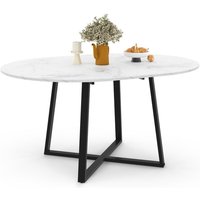 Ausziehbarer runder Esstisch SELMA 4-8 Personen schwarz und weiße Marmorplatte ALASKA 110 - 150 cm von IDMARKET