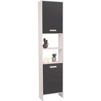 Idmarket - Badezimmer-Säulenschrank Design lea aus weißem Holz graue Türen von IDMARKET
