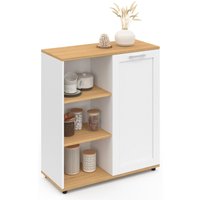 Beistellbuffet 70 cm VITO 3 Regale und Schrank weiß und Holzplatte Beistellbuffet 70 cm VITO 3 Regale und Schrank weiß und Holzplatte von IDMARKET